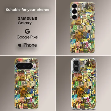 Vibrant phone case featuring Brazil flag collage design. — Collage