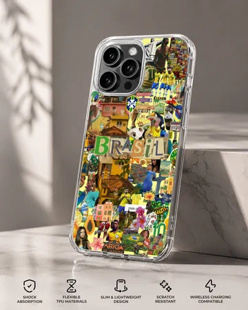 Vibrant phone case featuring Brazil flag collage design. — Specs