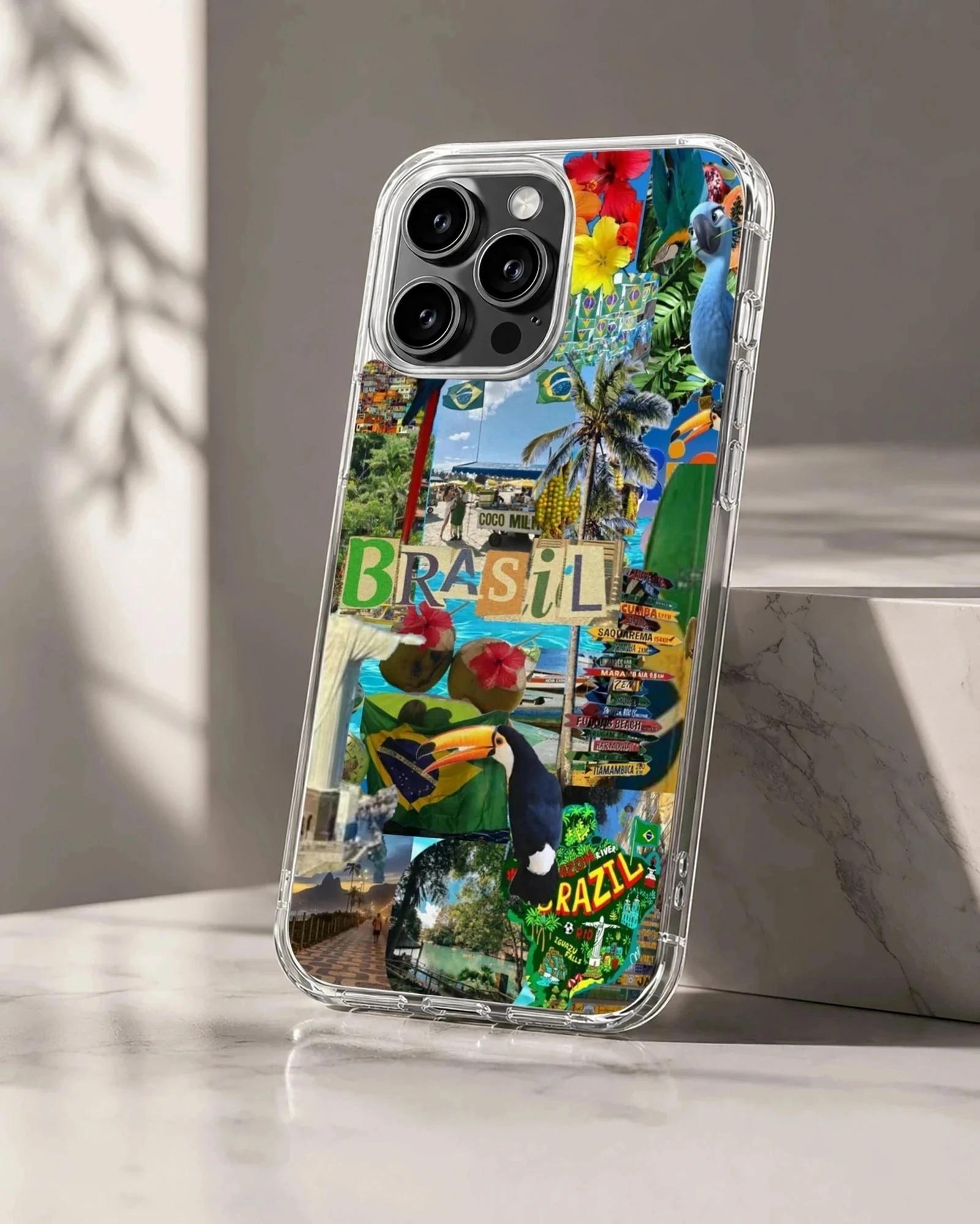 Collage of Brazil Flag elements on phone case