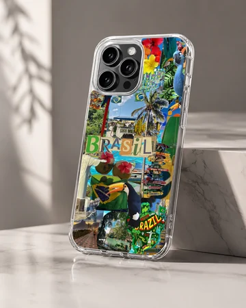 Collage of Brazil Flag elements on phone case — Hero