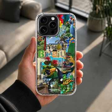 Collage of Brazil Flag elements on phone case — Lifestyle