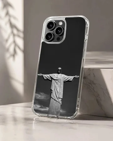 Brazil Flag phone case featuring an iconic symbol in black and white