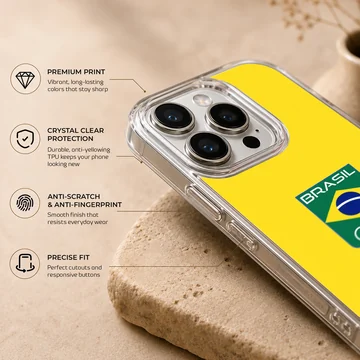 Brazil Flag design on a phone case with minimal typography. — Info