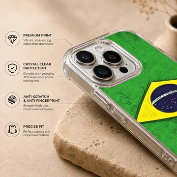 Phone case design featuring the Brazil flag — Info