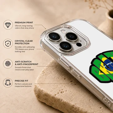 Brazil flag with bold typography phone case — Info