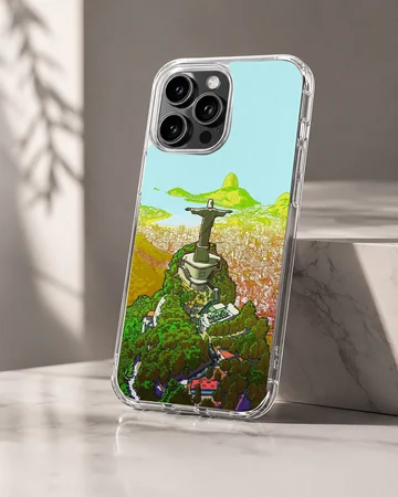 Brazil Flag phone case featuring Christ the Redeemer and landscape — Hero