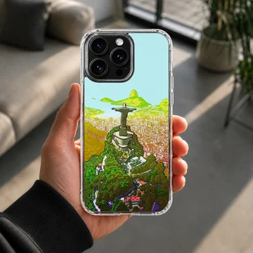 Brazil Flag phone case featuring Christ the Redeemer and landscape — Lifestyle