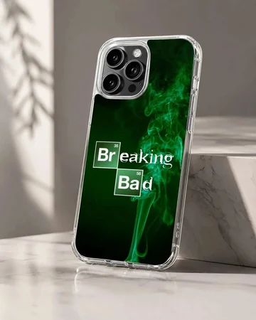 Breaking Bad phone case with series-inspired design and green smoke.