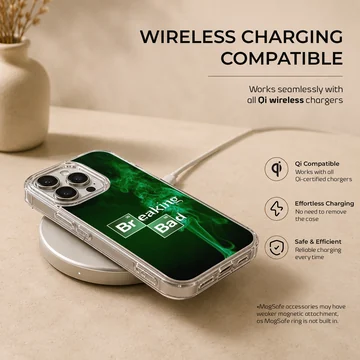 Breaking Bad phone case with series-inspired design and green smoke. — Charging