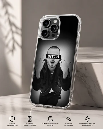 Breaking Bad character illustration with edgy typography on phone case — Specs