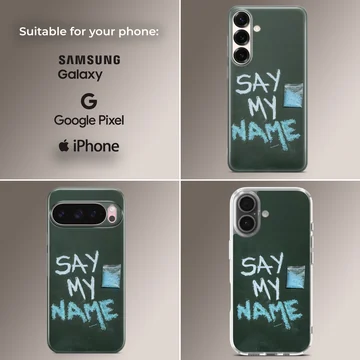 Breaking Bad Say My Name phone case with bold typography and blue accents. — Collage