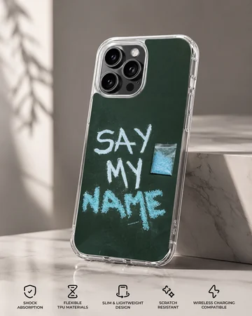 Breaking Bad Say My Name phone case with bold typography and blue accents. — Specs