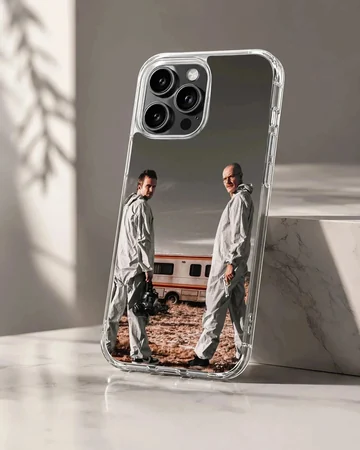 Breaking Bad characters with RV and desert scene phone case