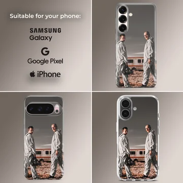 Breaking Bad characters with RV and desert scene phone case — Collage