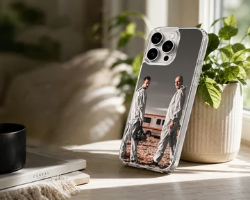Breaking Bad characters with RV and desert scene phone case — Lifestyle