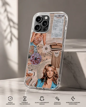 Digital collage featuring Britney Spears imagery on phone case. — Specs
