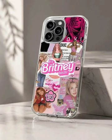 Britney Spears collage with bold typography on phone case