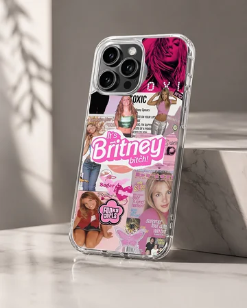 Britney Spears collage with bold typography on phone case — Hero