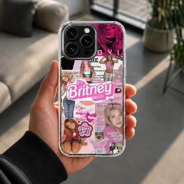 Britney Spears collage with bold typography on phone case — Lifestyle