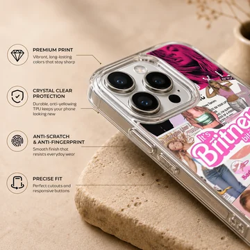 Britney Spears collage with bold typography on phone case — Info