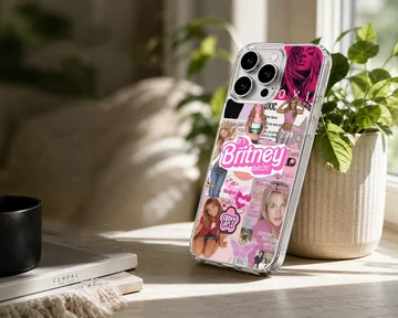 Britney Spears collage with bold typography on phone case — Lifestyle