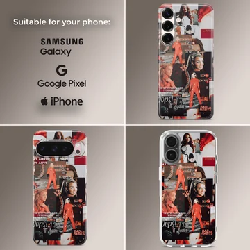 Collage of Britney Spears with bold typography on a phone case — Collage