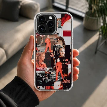 Collage of Britney Spears with bold typography on a phone case — Lifestyle