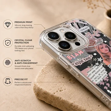 Collage of iconic Britney Spears moments on phone case — Info