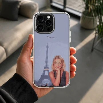 Britney Spears with Eiffel Tower background phone case — Lifestyle