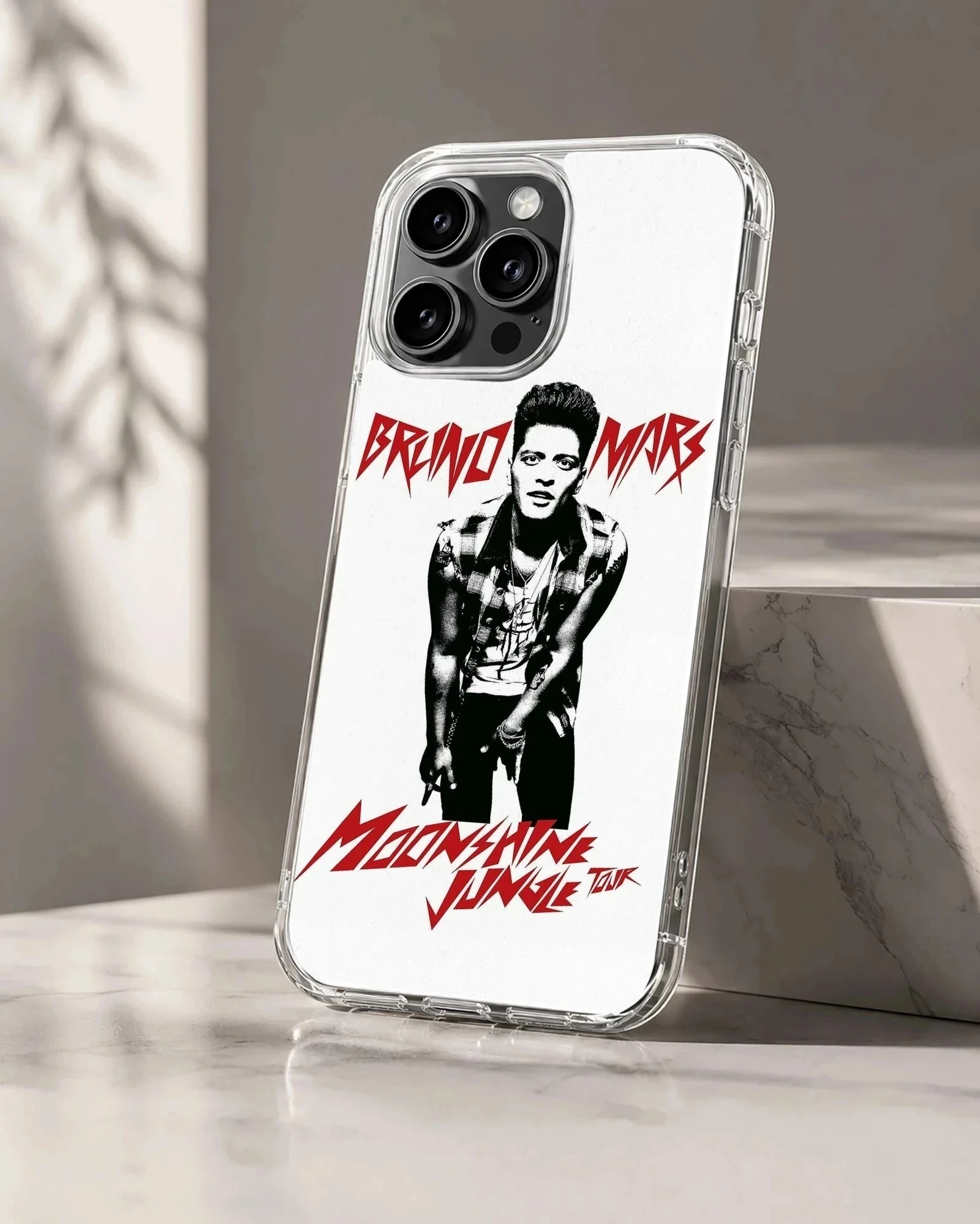 Bruno Mars Moonshine Jungle Tour phone case with bold typography and photo