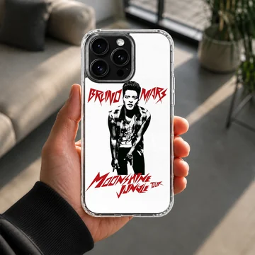 Bruno Mars Moonshine Jungle Tour phone case with bold typography and photo — Lifestyle