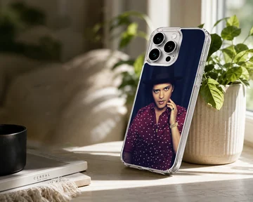 Bruno Mars portrait in hat and red shirt phone case — Lifestyle
