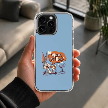 Bugs Bunny cartoon art saying 'What's Up Doc?' on a phone case — Lifestyle