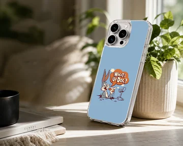 Bugs Bunny cartoon art saying 'What's Up Doc?' on a phone case — Lifestyle
