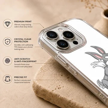 Bugs Bunny cartoon design phone case with a playful pose. — Info