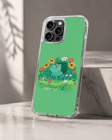 Bulbasaur surrounded by flowers on a phone case — Hero