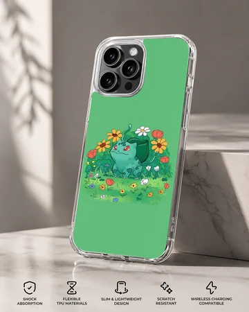 Bulbasaur surrounded by flowers on a phone case — Specs