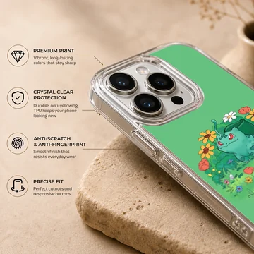Bulbasaur surrounded by flowers on a phone case — Info