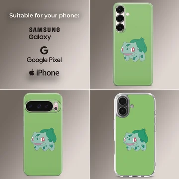 Bulbasaur cartoon design on a green phone case — Collage