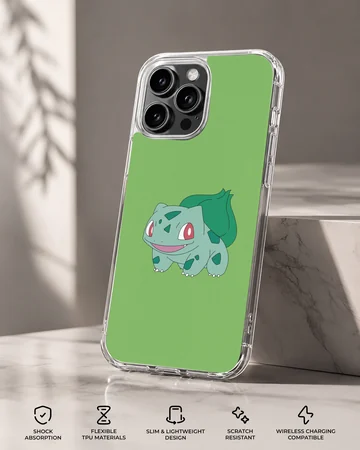 Bulbasaur cartoon design on a green phone case — Specs