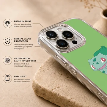 Bulbasaur cartoon design on a green phone case — Info
