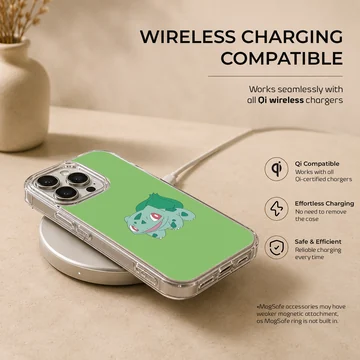 Bulbasaur cartoon design on a green phone case — Charging