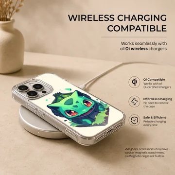 Playful Bulbasaur design on phone case. — Charging
