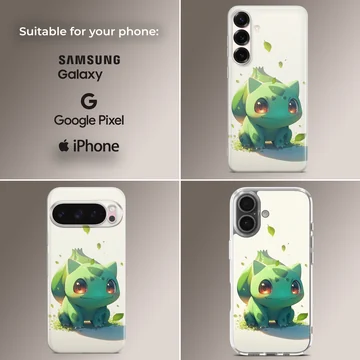 Playful Bulbasaur digital illustration on phone case — Collage