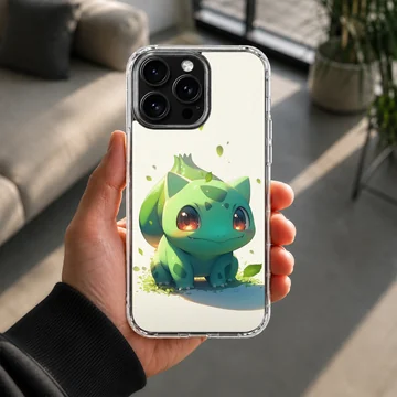 Playful Bulbasaur digital illustration on phone case — Lifestyle