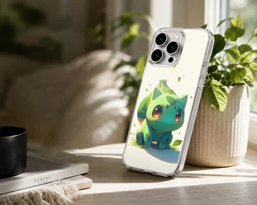 Playful Bulbasaur digital illustration on phone case — Lifestyle