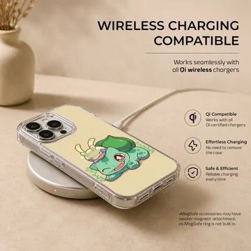 Bulbasaur cartoon design with green and purple accents on a phone case — Charging