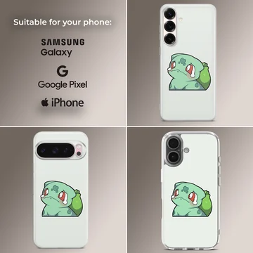 Bulbasaur cartoon design on a phone case, showcasing playful nostalgia. — Collage
