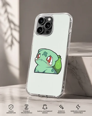 Bulbasaur cartoon design on a phone case, showcasing playful nostalgia. — Specs