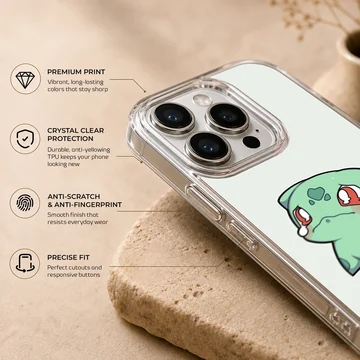 Bulbasaur cartoon design on a phone case, showcasing playful nostalgia. — Info